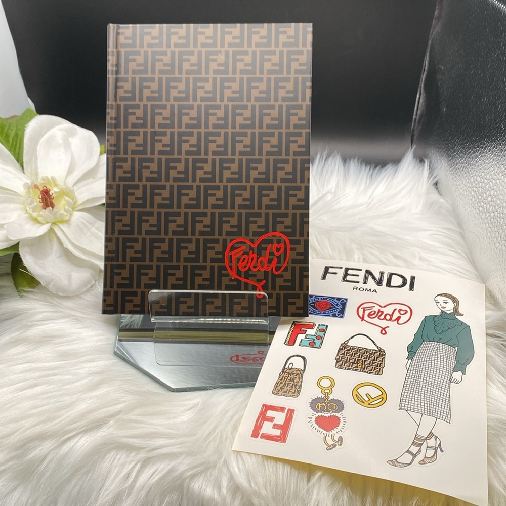 FENDI ROMA NOTEBOOK with FENDI Stickers, 7.5” x 5.25” x .25” LINED PAGES NEW!